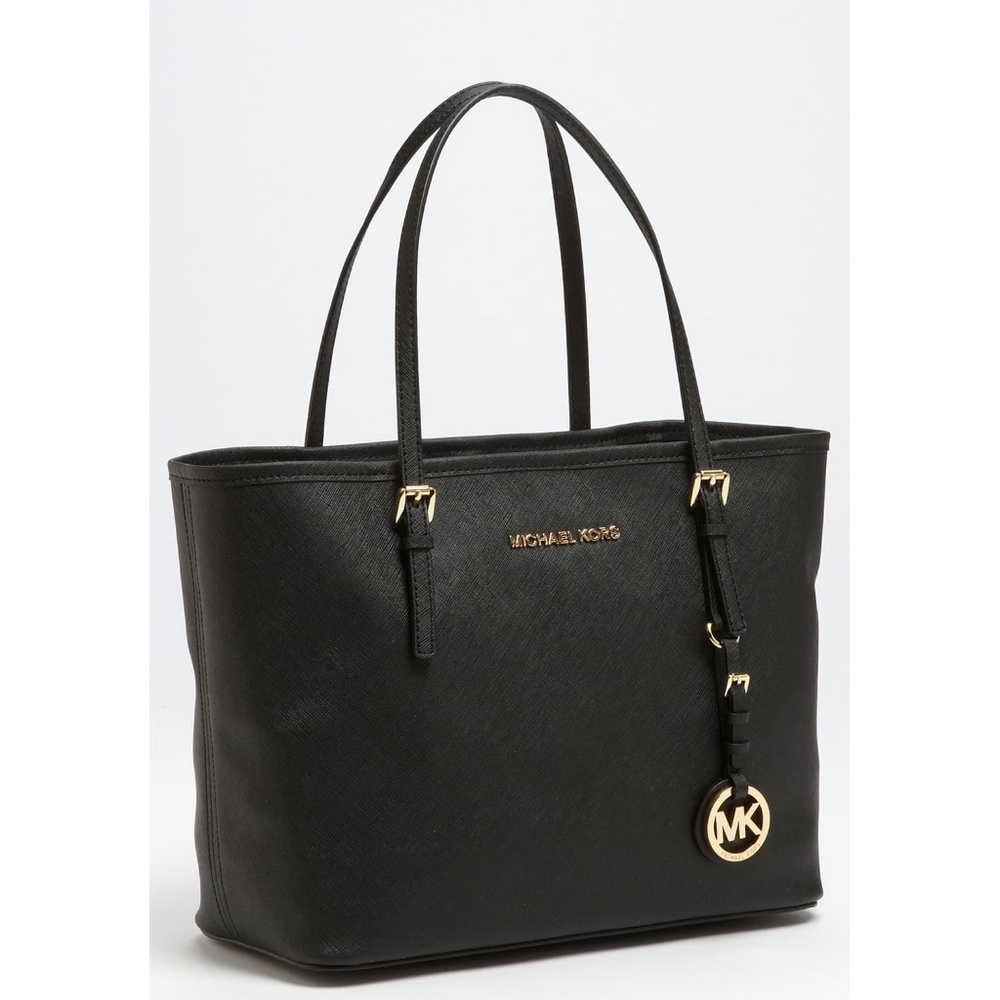 NEW Michael Kors Black Leather Jet Set Tote Purse